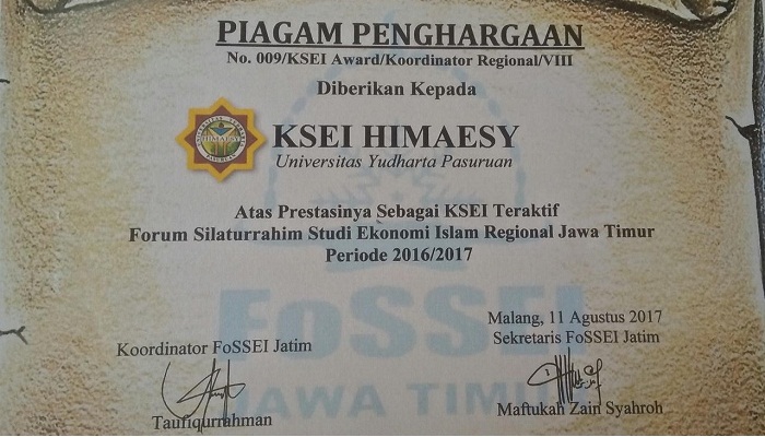 HIMAESY Mendapat penghargaan Organisasi Teraktif di JATIM 2016/2017