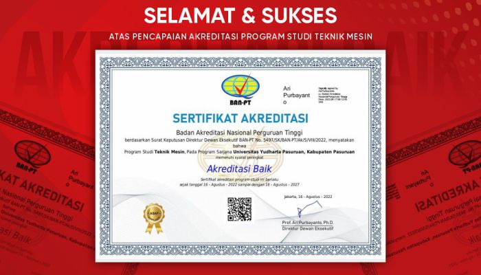 Prodi Teknik Mesin Yudharta Raih Akreditasi BAIK dari BAN-PT