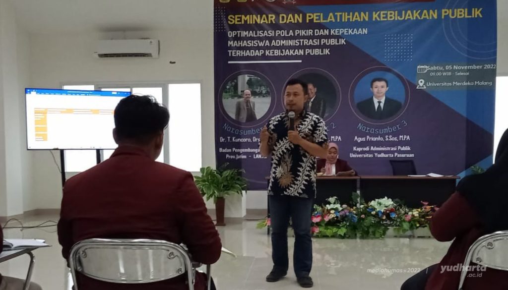 Humanistik Yudharta dan Hmj Publik Unmer Malang, selenggarakan Seminar dan Pelatihan Kebijakan Publik